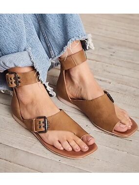 🌻NEW w/box Free People Leather Marco Boot Sandal Buckle Ankle Strap Toe Loop 37